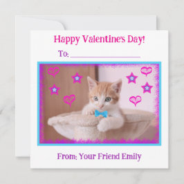 White Funky Kids Kitten Classroom Valentines Julkort