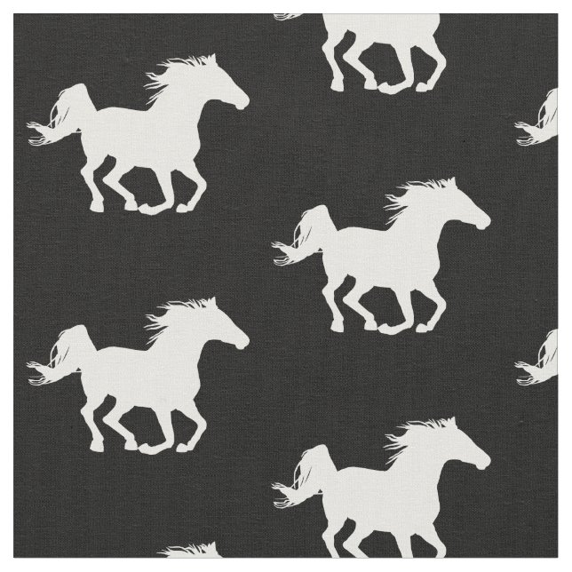 White Galloping Horse Mönster | Hästentusiast Tyg (Närbild)