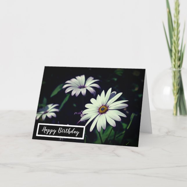 White Garden Flowers Adsible Grattis på födelsedag Kort (Framsida)