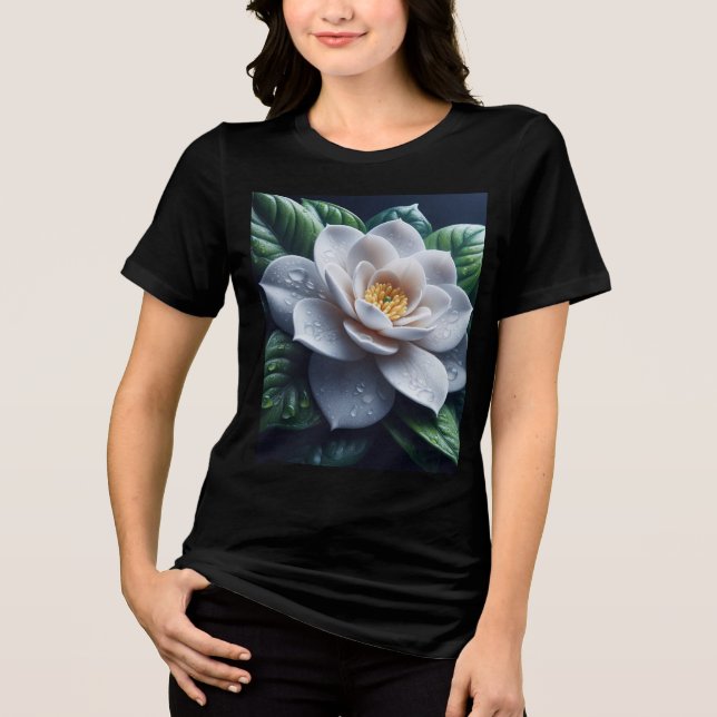 White Gardenia Blommigt T Shirt (Framsida)