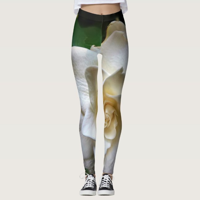 White Gardenia Flower Leggings (Framsida)