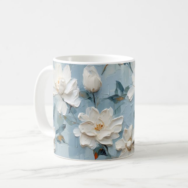 White Gardenia Flowers Mönster Kaffemugg (Framsida vänster)
