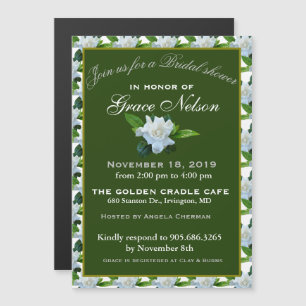White Gardenia Grönt Foliage Möhippa Magnetisk Inbjudningskort