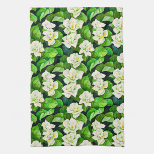 White Gardenias och Jade Grönt Lövs Kökshandduk