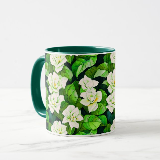 White Gardenias och Jade Grönt Lövs Mugg (Framsida vänster)