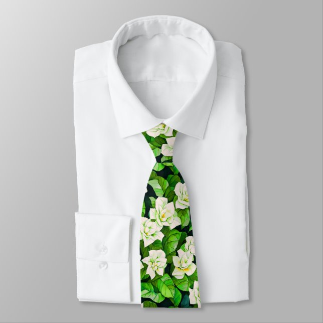 White Gardenias och Jade Grönt Lövs Slips (Bunden)
