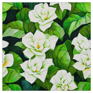 White Gardenias och Jade Grönt Lövs Tyg