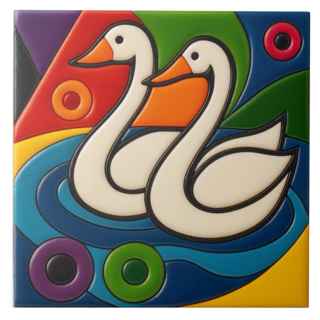 White Geese Tile Kakelplatta (Framsidan)