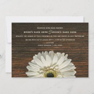 White Gerbera & Barnwood Rustic Wedding bjudande Inbjudningar
