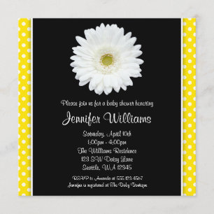 White Gerbera Daisy Gult Polka Dot Baby Shower Inbjudningar