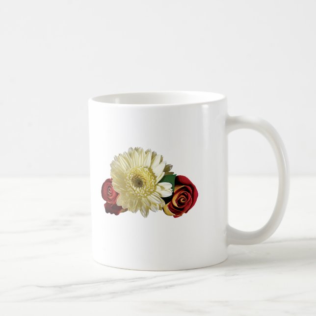 White Gerbera Daisy med Rosenknoppar Kaffemugg (Höger)