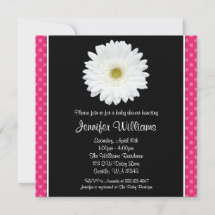 White Gerbera Daisy Rosa Polka Dot Baby Shower Inbjudningar