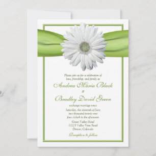 White Gerbera med Grönt Ribbon-inbjudan Inbjudningar