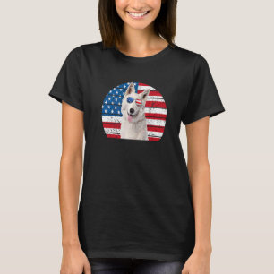 White German Shepherd American Flagga 4:e juli GSD T Shirt