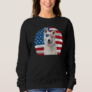 White German Shepherd American Flagga 4:e juli GSD T Shirt