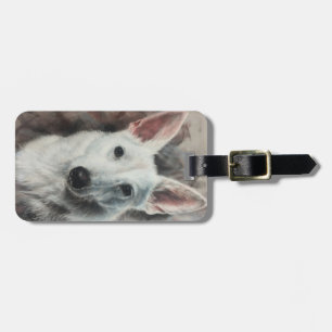 White German Shepherd GSD lycklig hund Bagagebricka