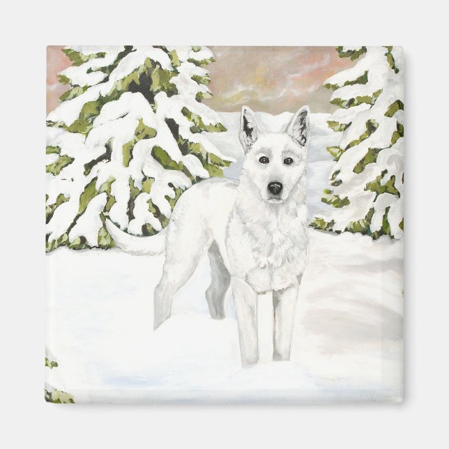 White German Shepherd Hund Magnet (Framsidan)