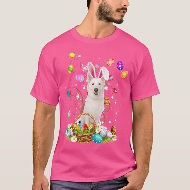 White German Shepherd Hund Påskägg Hunting Baske T Shirt (Framsida)