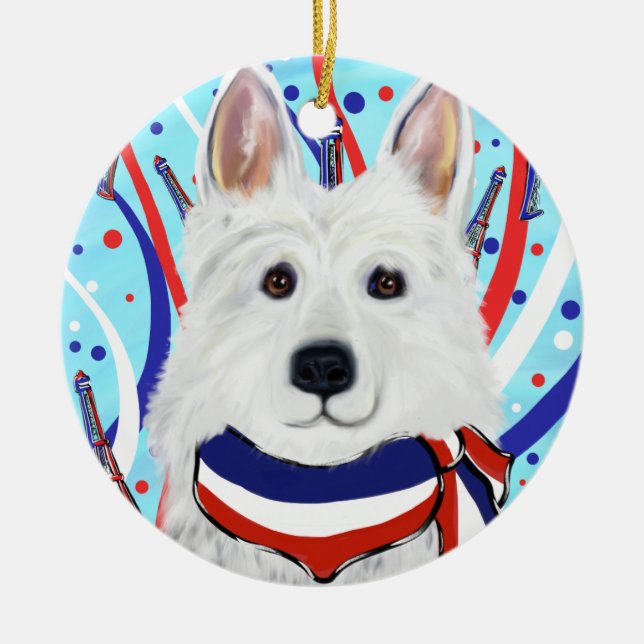White German Shepherd Julgransprydnad Keramik (Framsidan)