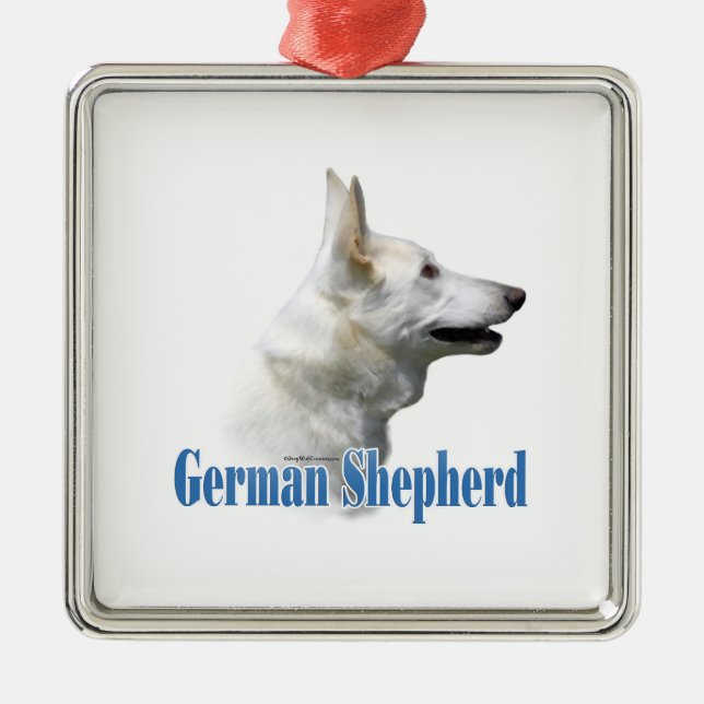 White German Shepherd Namn Julgransprydnad Metall (Framsidan)