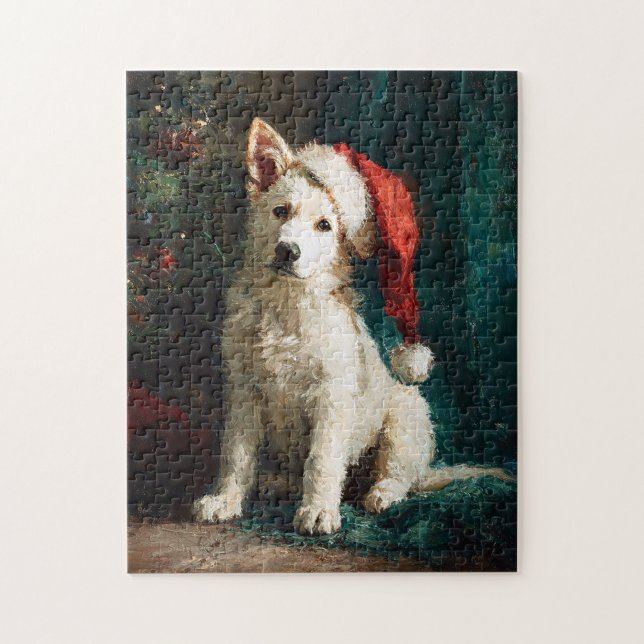 White German Shepherd Puppy Christmas Painting Pussel (Vertikal)