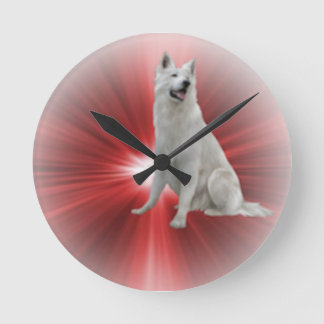 White German Shepherd Rund Klocka