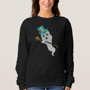 White Ghost Fånig Ansikte Holding Skull Käpp Top h T Shirt