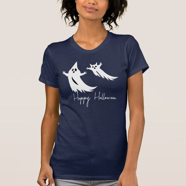 White Ghost Halloween Tee, Spooky Slogan & Graphic T Shirt (Framsida)