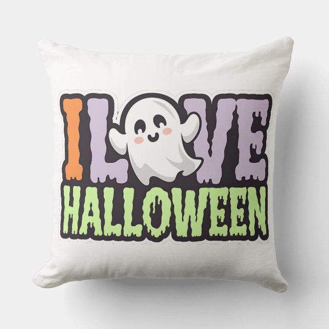 White Ghost Kärlek Halloween Dekorativ kudde (Framsida)