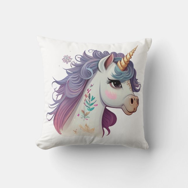 White Girls Cute Elegant Lila Magic Unicorn Kudde (Framsida)