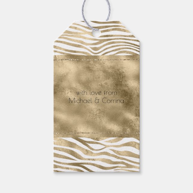 White Glam Guld Zebra Animal Print Presentetikett (Framsidan)