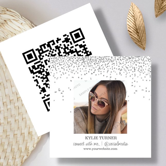 White Glitter | Foto | Social Media | QR-kod Fyrkantigt Visitkort (Skapare uppladdad)