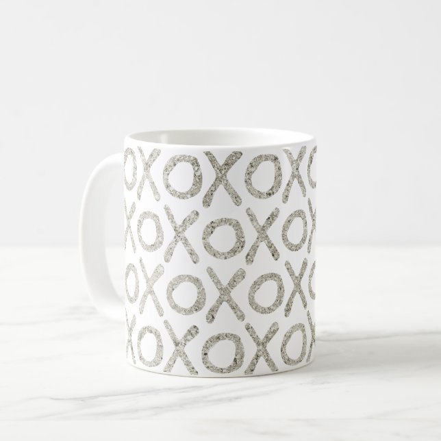 White Glitzy Silver XOXO Kaffemugg (Framsida vänster)