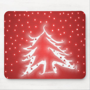 White Glowing Julgran Stars on Red Mousepad Musmatta