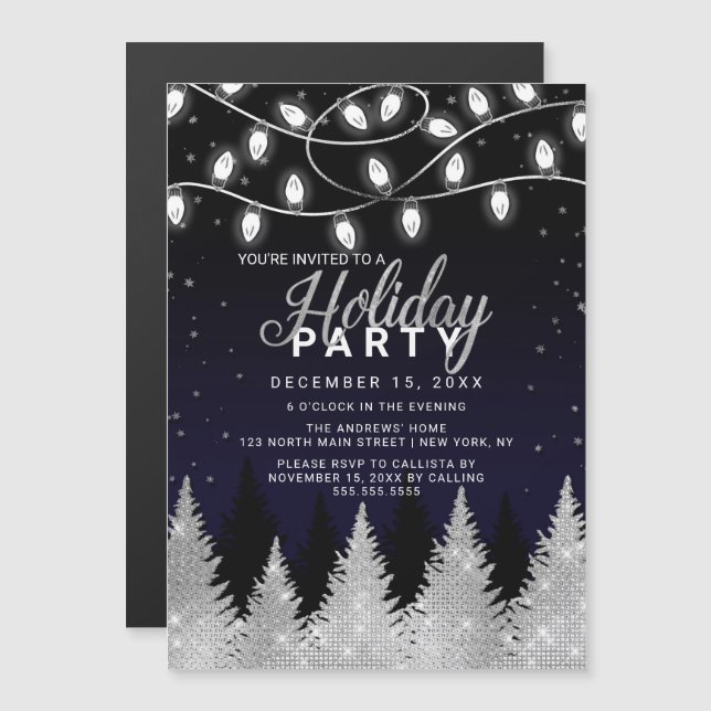 White Glowing Ljus Glitter Träd Julfest Magnetisk Inbjudningskort (Fram/baksida)