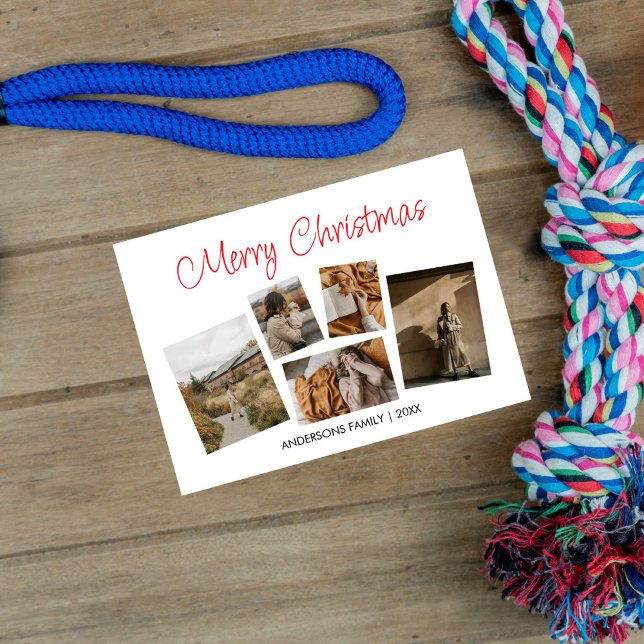 White God jul Photo Collage Julkort (White Merry Christmas Photo Collage Holiday Card)