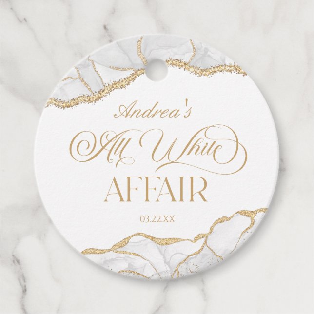 White Gold Agate All White Affair Birthday Party Gåvor Etiketter (Framsida)