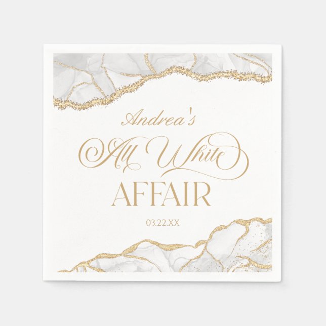 White Gold Agate All White Affair Birthday Party Pappersservett (Framsidan)