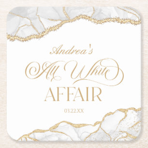 White Gold Agate All White Affär Födelsedagsfest Underlägg Papper Kvadrat