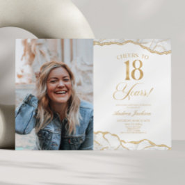 White Gold Agate Picture 18th Birthday Party Inbjudningar