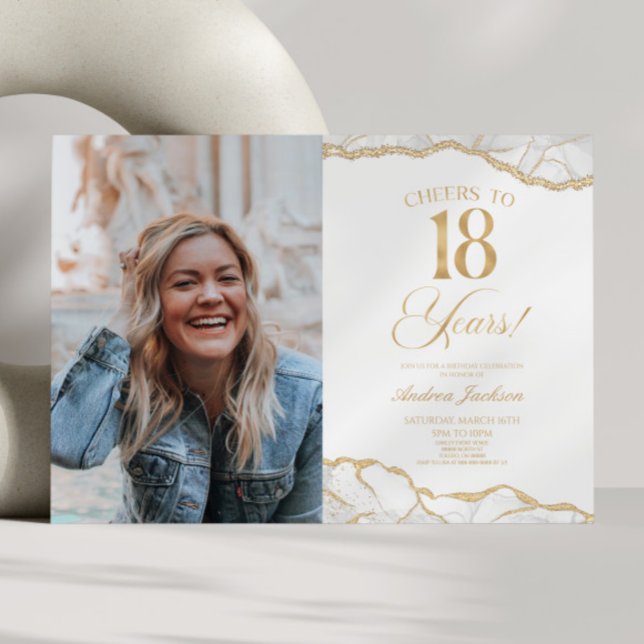 White Gold Agate Picture 18th Birthday Party Inbjudningar (Skapare uppladdad)