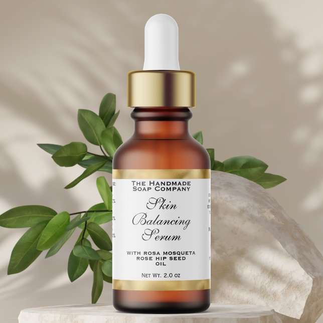 White & Gold Cosmetics Small Dropper Bottle Label  Adressetikett (Skapare uppladdad)