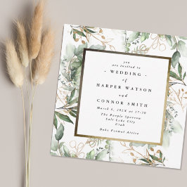 White Gold Foil Ram | Boho Botanical Eucalyptus Inbjudningar