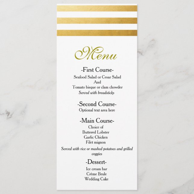 White & Gold Foil Rand Elegant bröllop Menu Meny (Framsida)