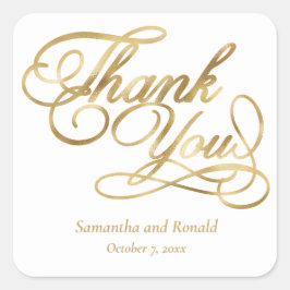 White & Gold Foil Thank You Calligraphy Wedding Fyrkantigt Klistermärke
