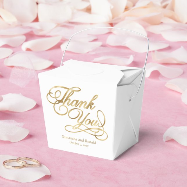 White & Gold Foil Thank You Calligraphy Wedding Presentaskar (Bröllop)