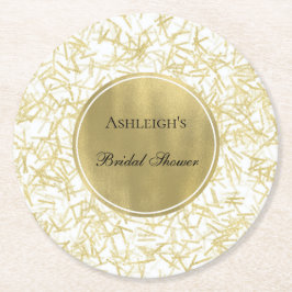 White Gold Glam Konfetti Bröllopsdusch Underlägg Papper Rund