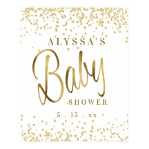 White Gold Glitter Script Font Baby Shower