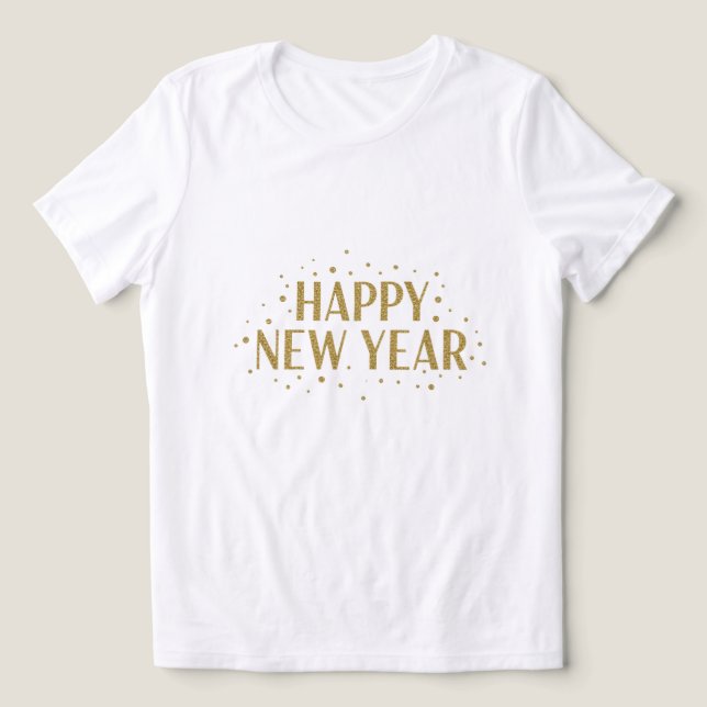  🎉 White Gold Happy New Year T-Shirt  (Design Framsida)