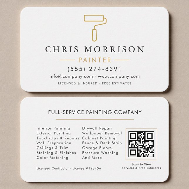 White & Gold Home Painter Business Card Visitkort (Skapare uppladdad)